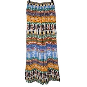 LUUKSE Womens Boho Festival Colorful Art Wide Leg Flare Pants Size Medium